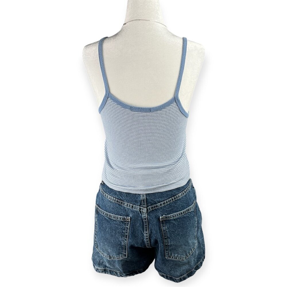 Brandy Melville Cropped Cami Tank Women’s XS-S Blue White Striped Knit Top - Picture 2 of 8